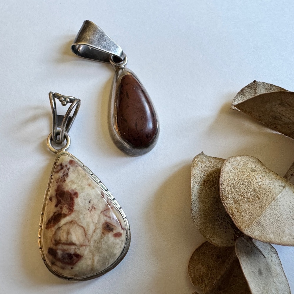 Mexican 925 sterling Mahogany Obsidian, limestone Garnet Pendant Set